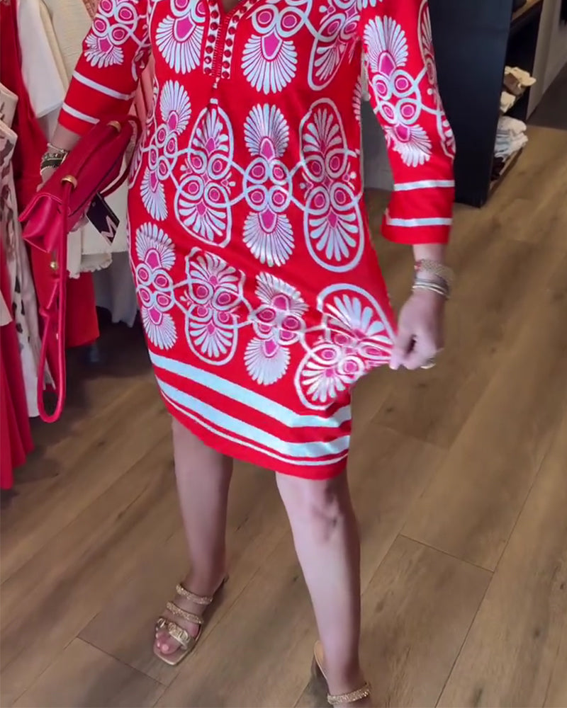 Robe Col V Imprimé Ourlet A