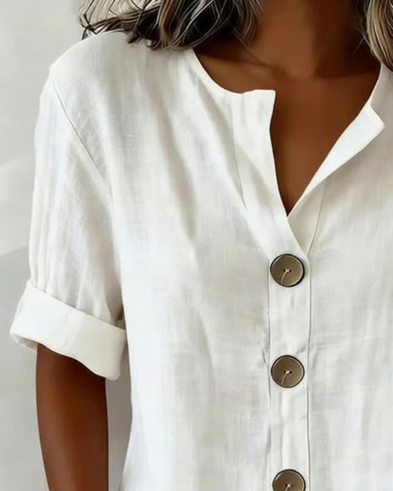 Blouse Ample À Manches Courtes Et Grands Boutons