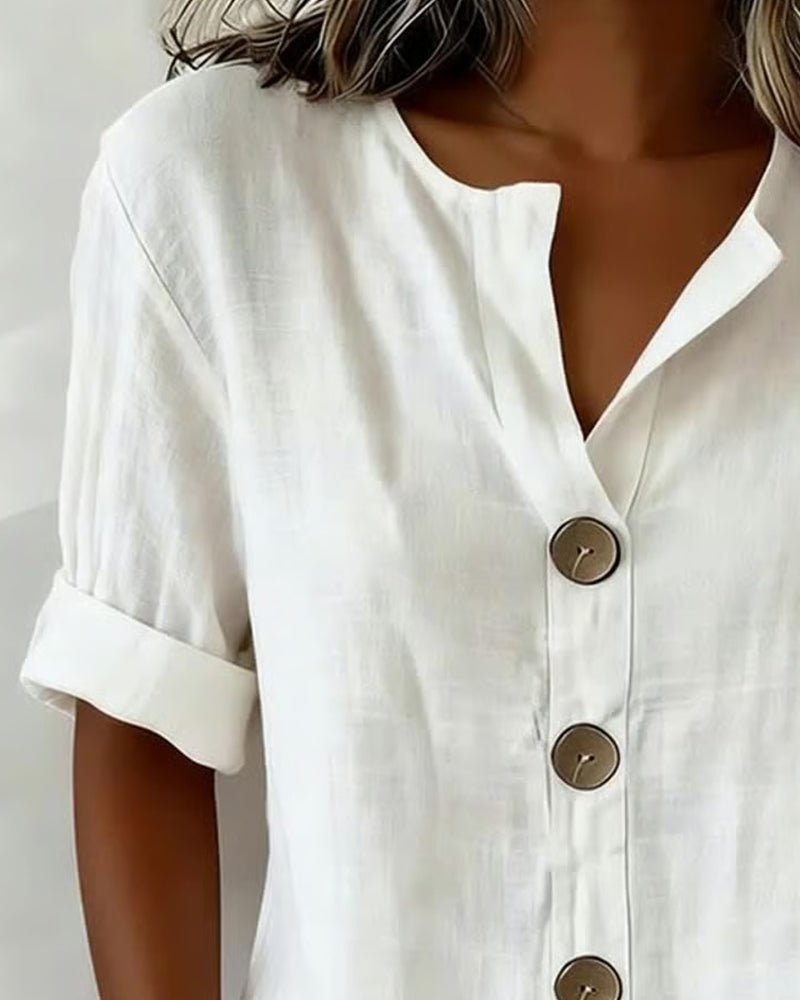 Blouse Ample À Manches Courtes Et Grands Boutons