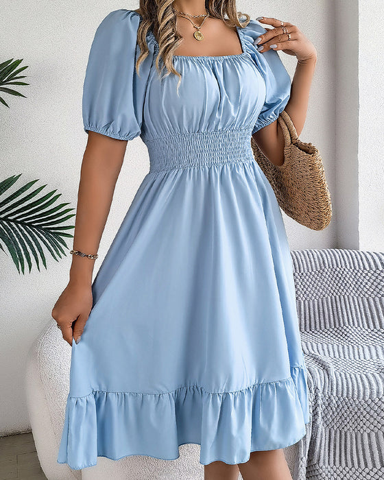 Robe Col Carré Taille Cintrée Volant Ligne A