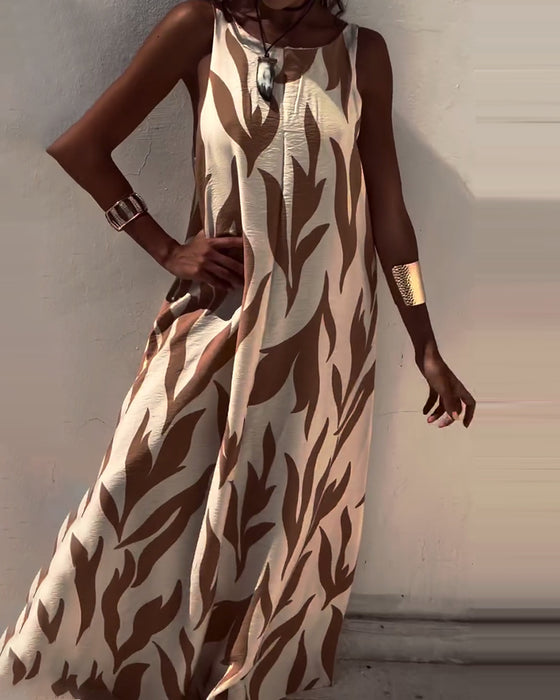 Robe Sans Manches Dos Nu Imprimée