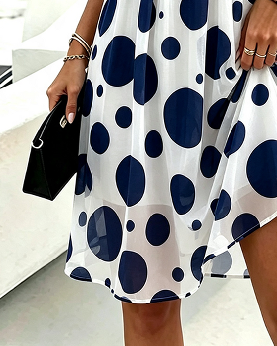 Robe Volant Garniture Polka Dot Froncée