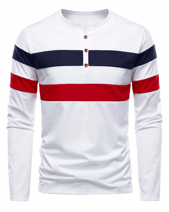 T-Shirt Col Rond Rayé Manches Longues Homme