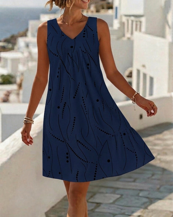 Robe Sans Manche Col V A-Ligne Patchwork