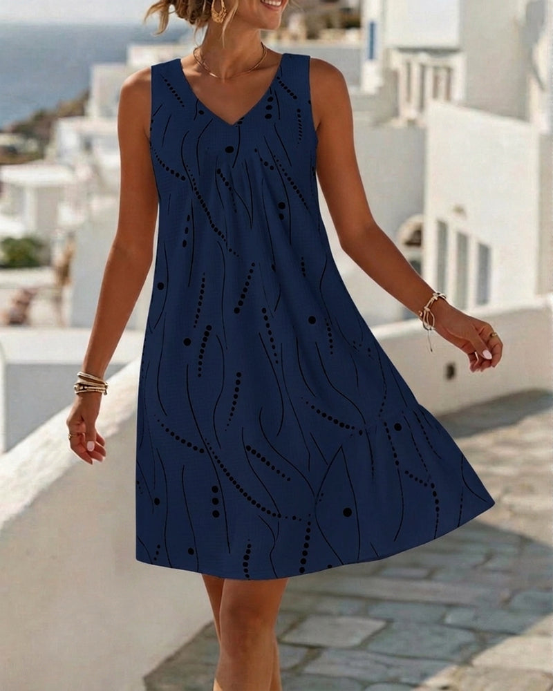 Robe Sans Manche Col V A-Ligne Patchwork