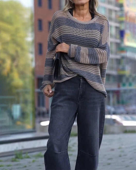 Pullover Rayure Découpe Tricoté