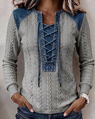 Sweatshirt Attache Patchwork Décontracté