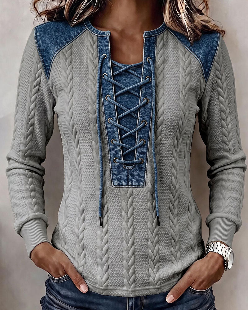 Sweatshirt Attache Patchwork Décontracté