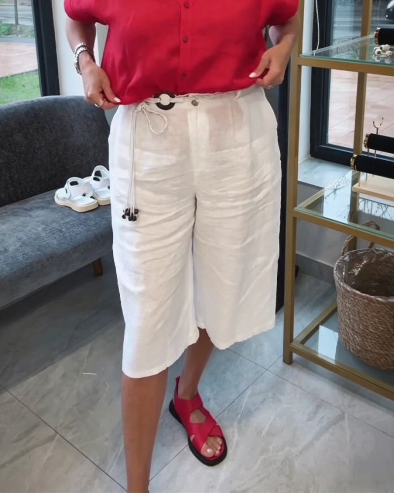 Pantalon Taille Haute Coupe Loose Nœud À La Taille Large Jambe