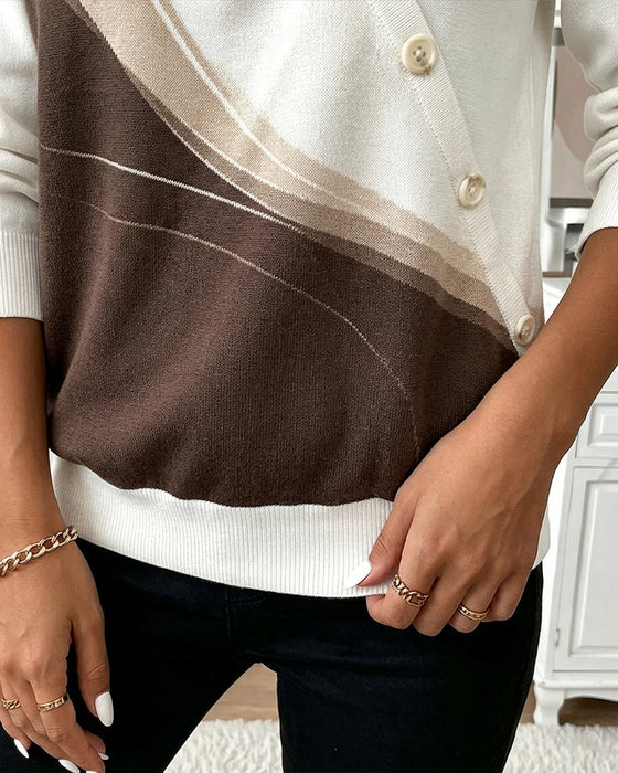 Sweatshirt Bloc De Couleurs Twill Bouton Demi-Fermeture Éclair