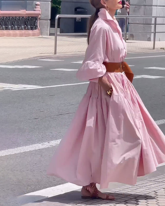 Robe jupe ample à revers de couleur unie