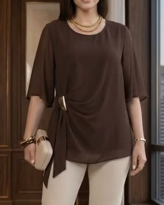 Blouse Col Rond Froncée Décontractée