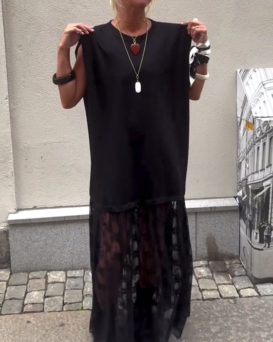 Robe sans Manches en Mesh et Patchwork