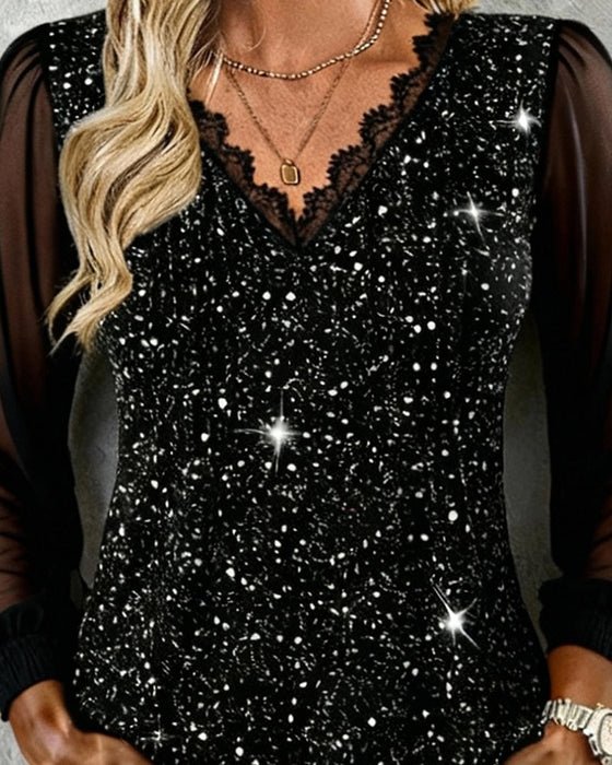 Blouse Tendance À Manches Longues Et Col En V