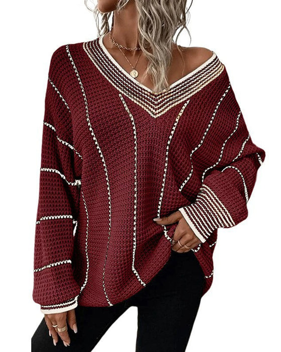 Pullover Sweat Décontracté Coupe Loose Rayé