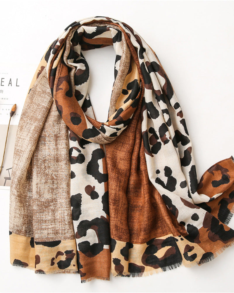 Écharpe Femme Léopard Patchwork Imprimé Franges Châle