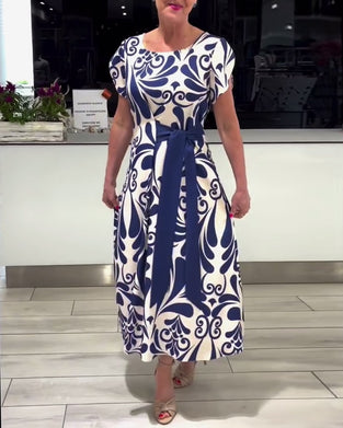 Robe élégante à manches courtes et imprimé contrasté