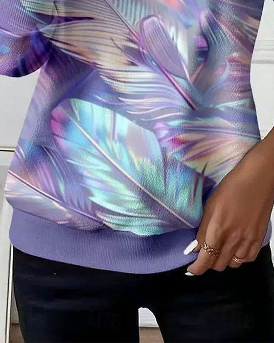 Sweatshirt Fermeture Éclair Plume Bloc De Couleur