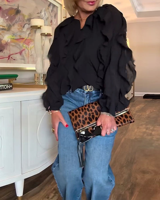 Chemisier Fluide Uni À Volants