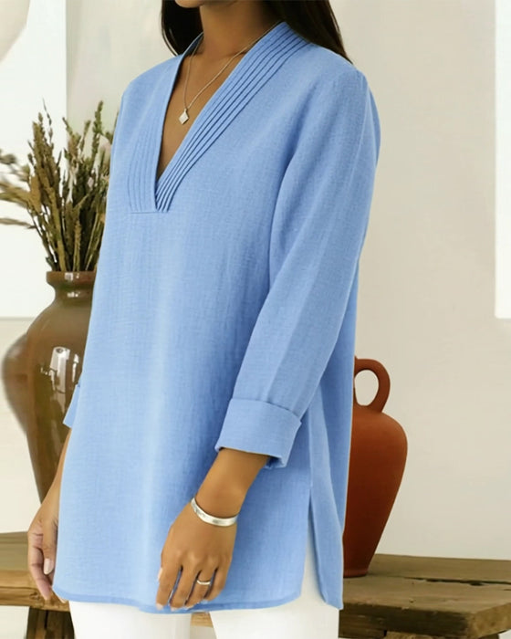 Haut Élégant Et Décontracté Col V Uni