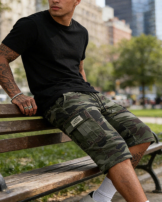 Homme Camouflage Cargo Shorts Multi-Poche Taille Réglable Tissu Respirant