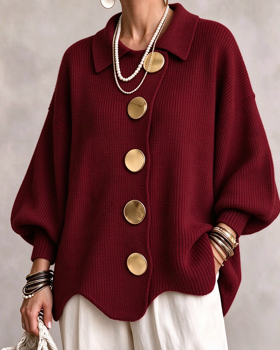 Cardigan Grand Bouton Métallique Revers