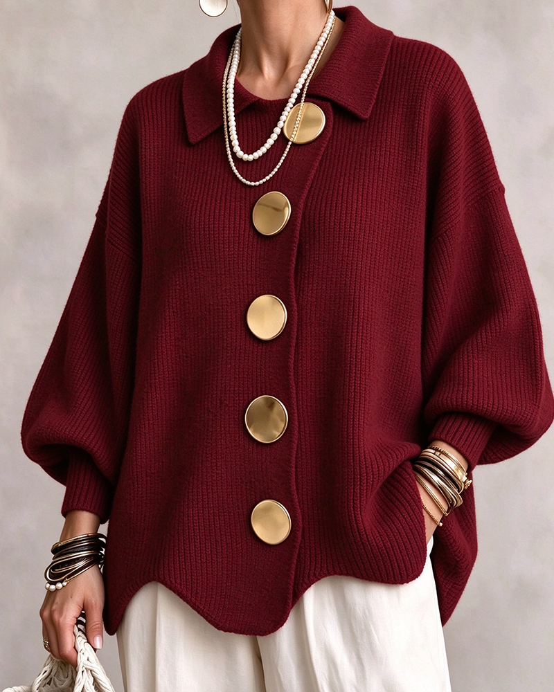 Cardigan Grand Bouton Métallique Revers