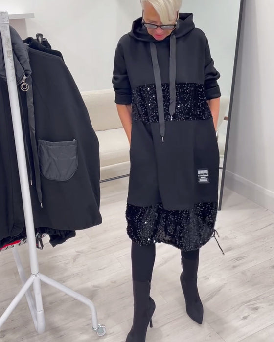 Robe À Capuche Avec Patchwork Tendance