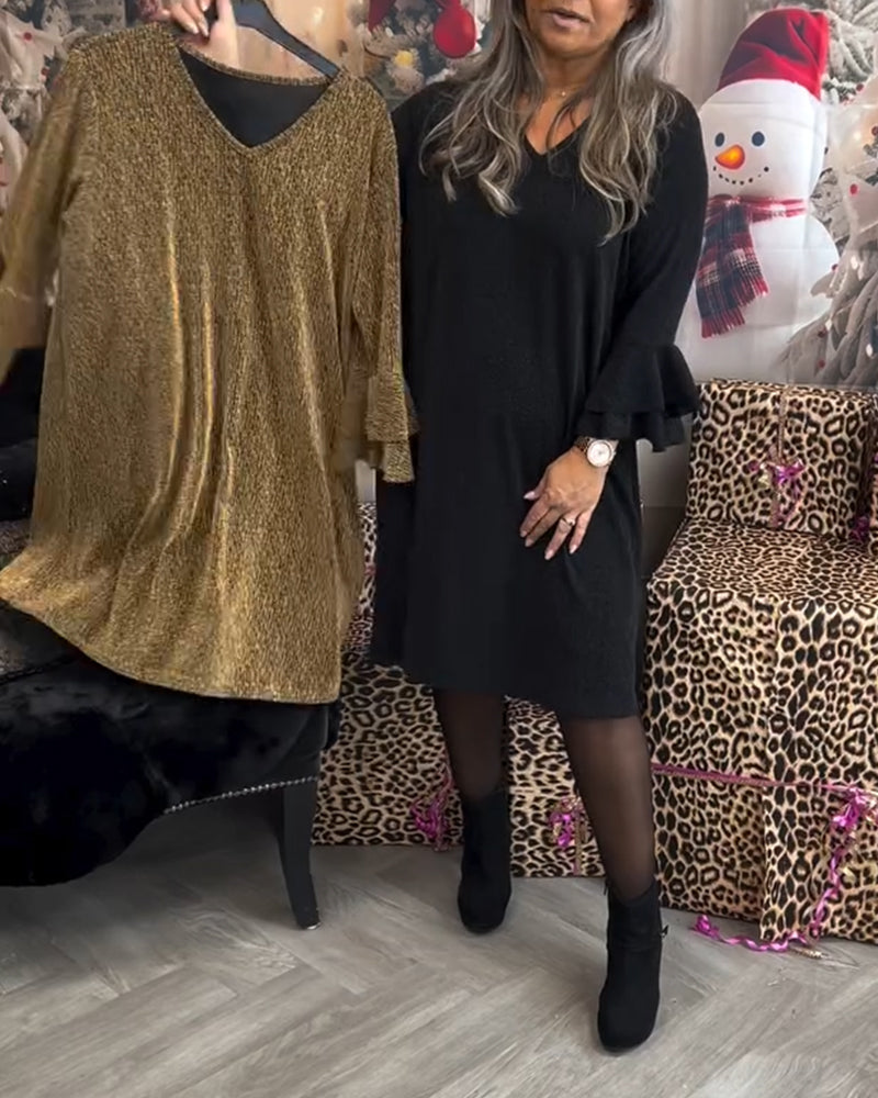 Robe décontractée de couleur unie à manches cloche et col en V