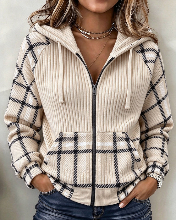 Manteau Fermeture Éclair Vichy Cordon À Capuche