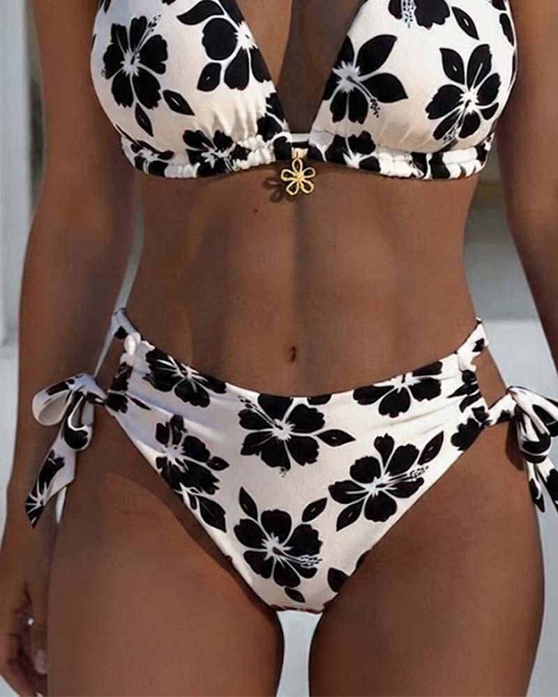 Bikini Hibiscus Imprimé Halter