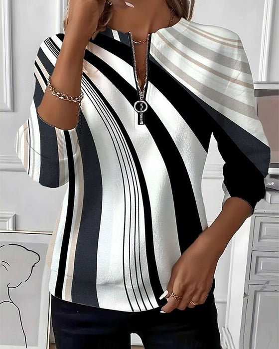 Sweatshirt Rayure Diagonale Fermeture Éclair