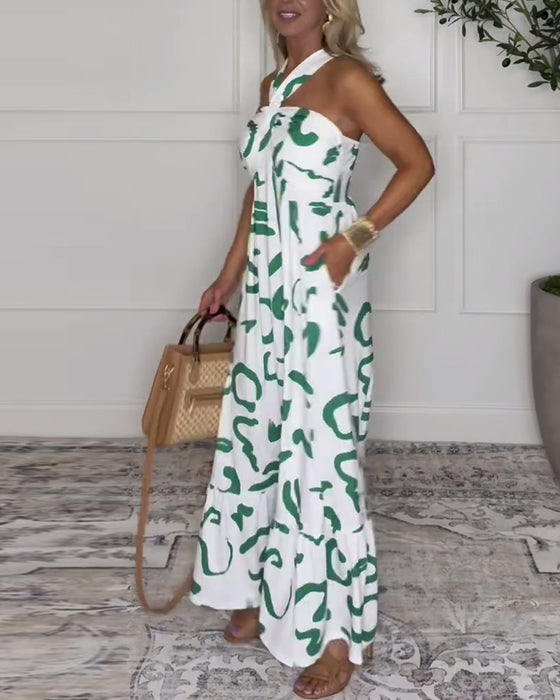 Robe Col Halter Imprimée Dos Nu Sexy