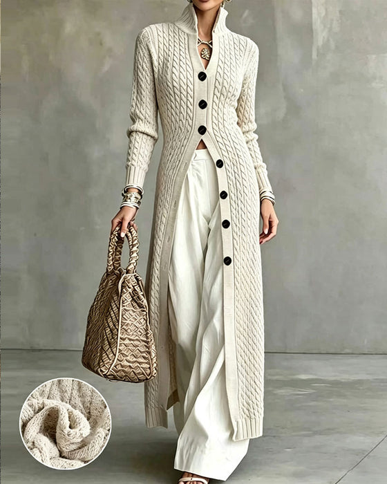 Cardigan Col Montant Tresse Bouton Long