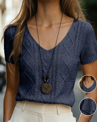 Pull-Over Argyle Manches Courtes Col En V