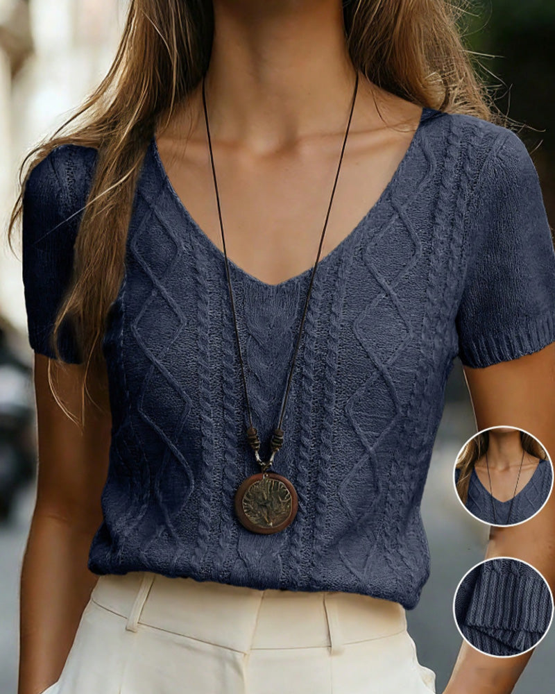 Pull-Over Argyle Manches Courtes Col En V