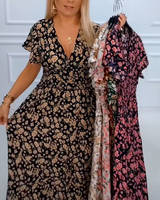 Robe décontractée à imprimé floral et col en V