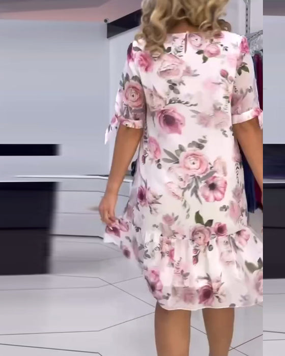 Robe élégante à col rond et imprimé floral