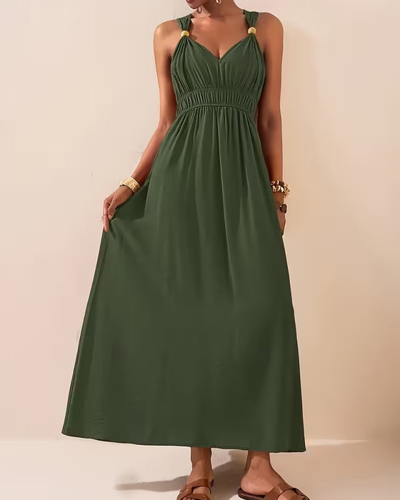 Robe Sans Manches Froncée Bretelle Taille-Cintrante