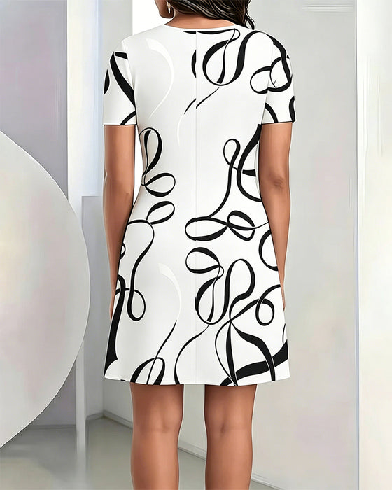 Robe Imprimé Lignes Col Rond