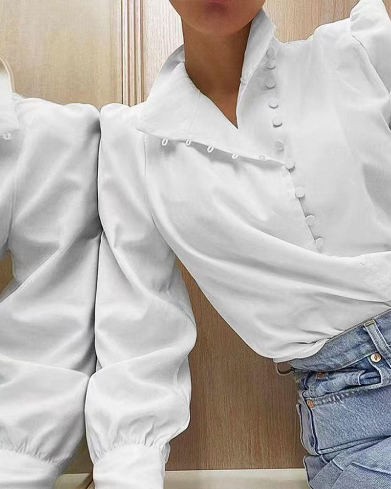 Blouse Col Montant Boutonnage Manche Longue