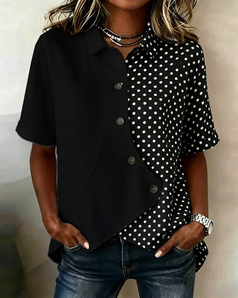 Chemise À Bloc De Couleur Pois Bouton Diagonal