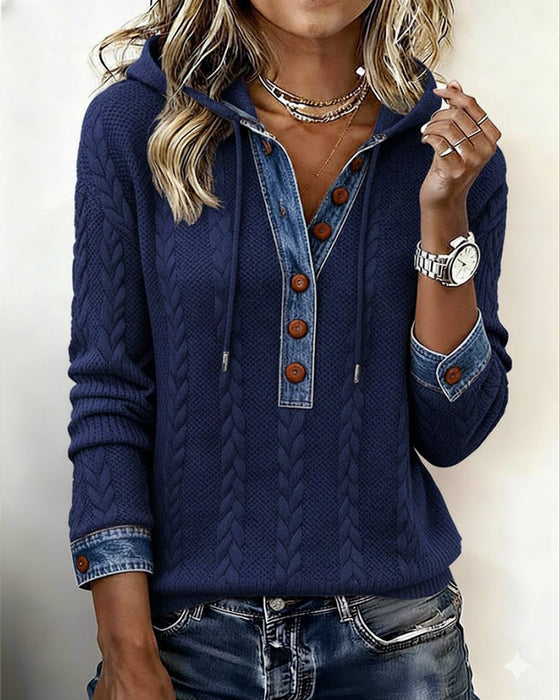 Sweat à capuche à coupe de couleur et boutons