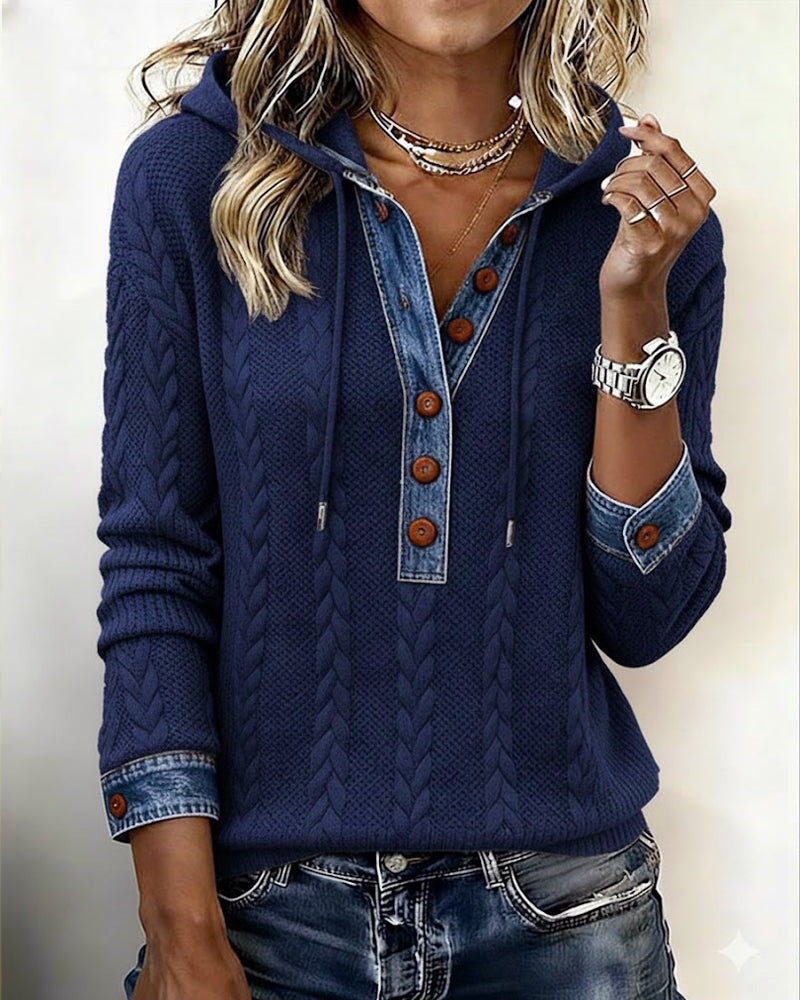 Sweat à capuche à coupe de couleur et boutons