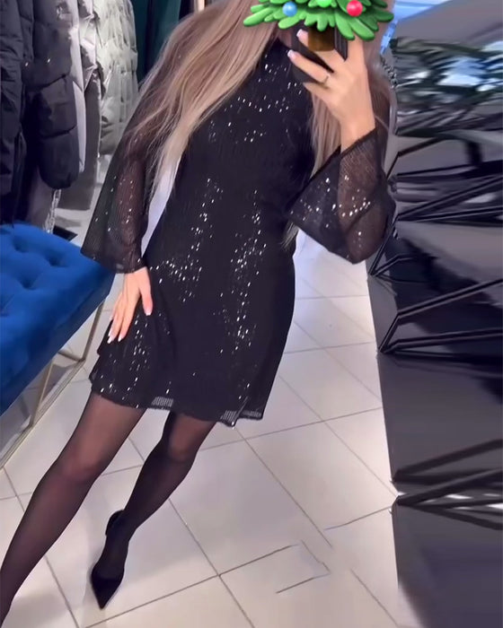 Robe Tempérament Sequins à Manches Longues Slim