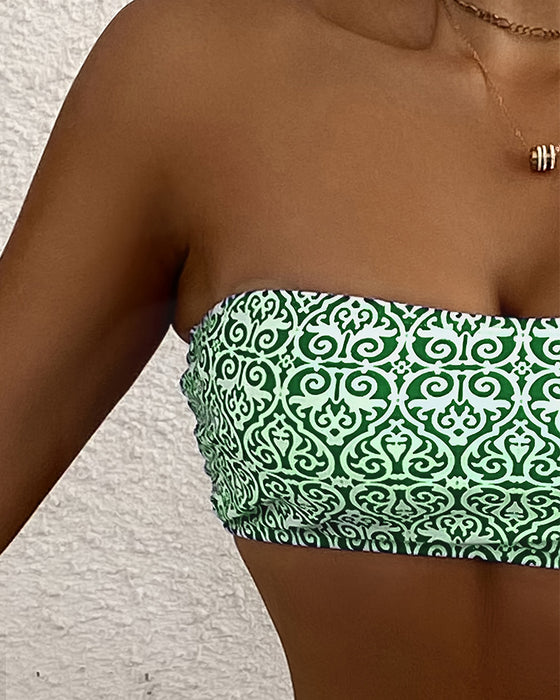 Bikini Bandeau Imprimé Fleuri Deux Pièces