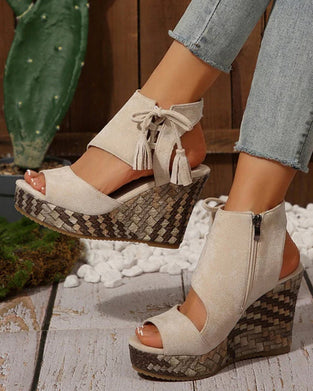 👡Sandales Femme Orteils Découverts Plateforme Wedge Pompon