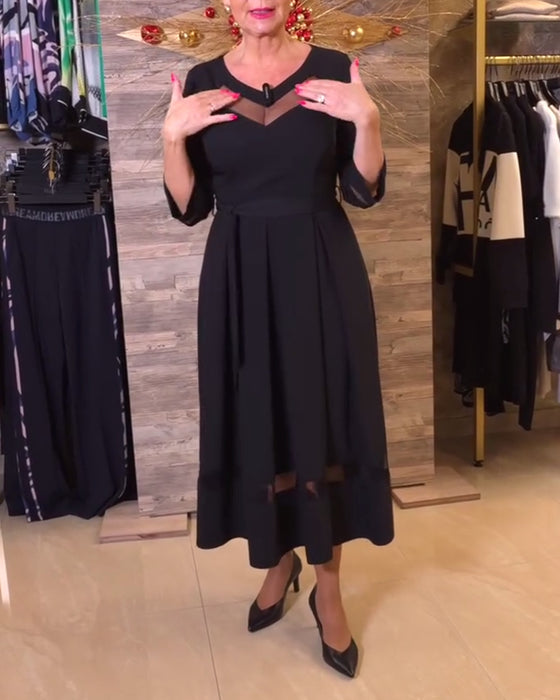 Robe tendance col en V avec coutures en maille