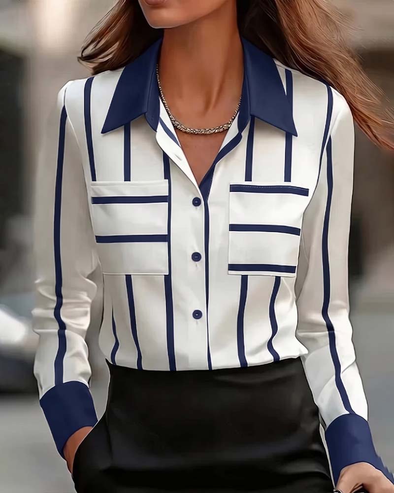 Chemise Rayée Poche Satin Décontractée