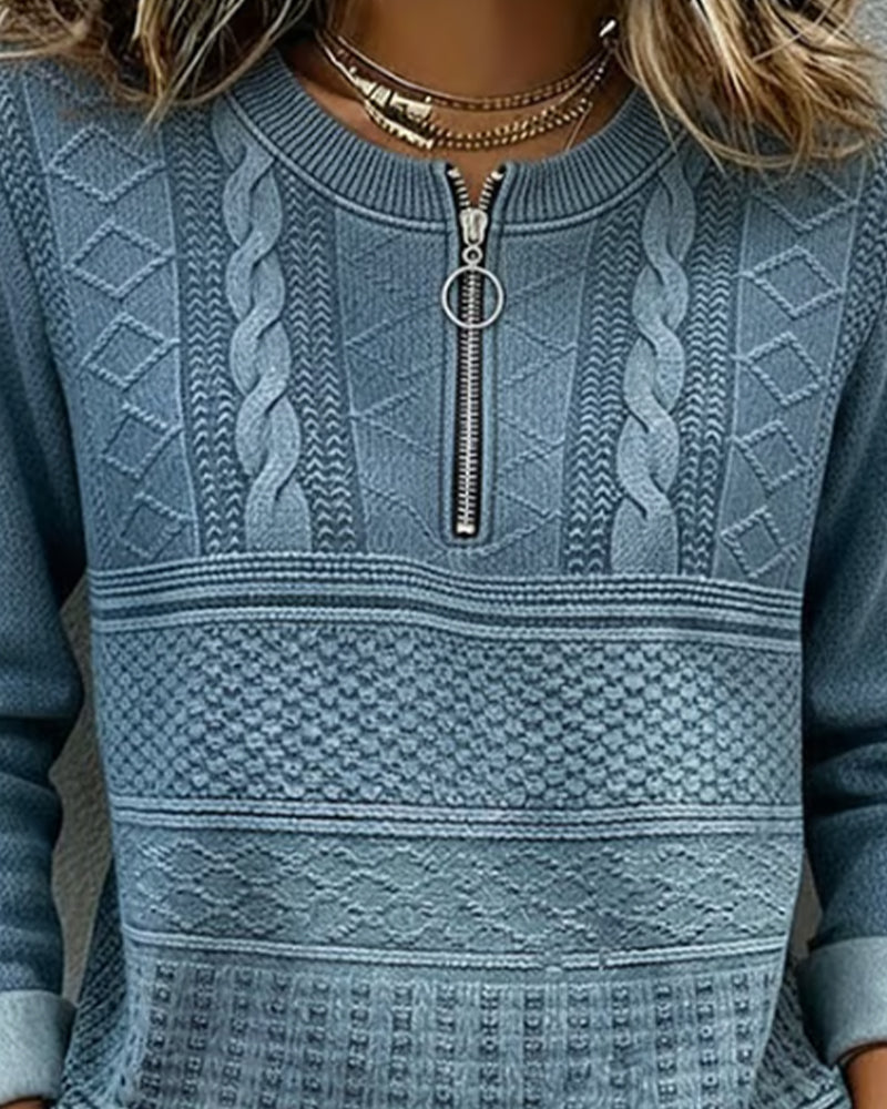 Sweat à Capuche Avec Design à Demi-Zippé, Motif en Tricot Câblé Et Ambiance Décontractée